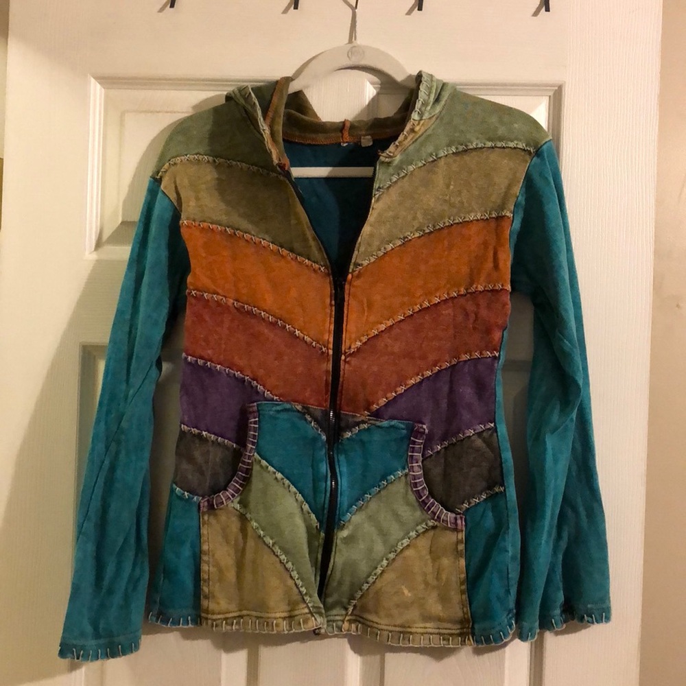 Patchwork hippie zip up jacket